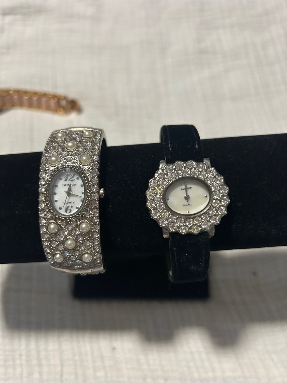 Gossip Set of 2 DRESSY WATCHES. Silver Tone Crystal & Pearl Bracelet Watch